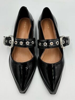 Maeve Anthropologie Pointed-Toe Moto Mary Jane Flats Black EU 37 NIB